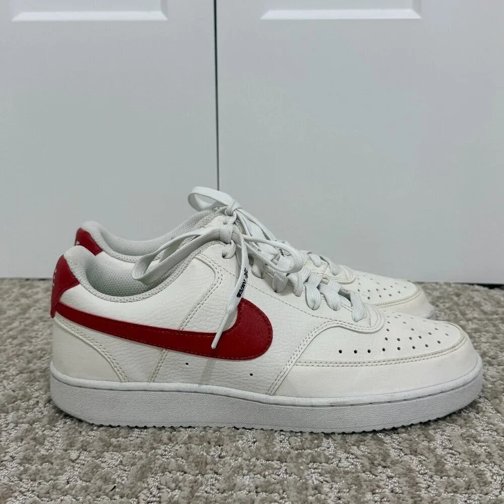 Nike Court Low Sneakers Women’s Size 10 White University Red Lace-Up Shoe
